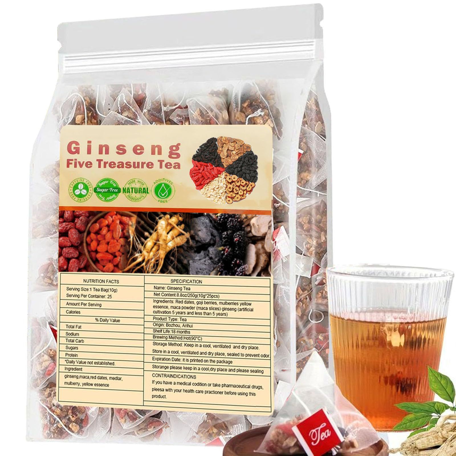 Herbal Wellness Supplement - Chá de ginseng cinco tesouros, chá