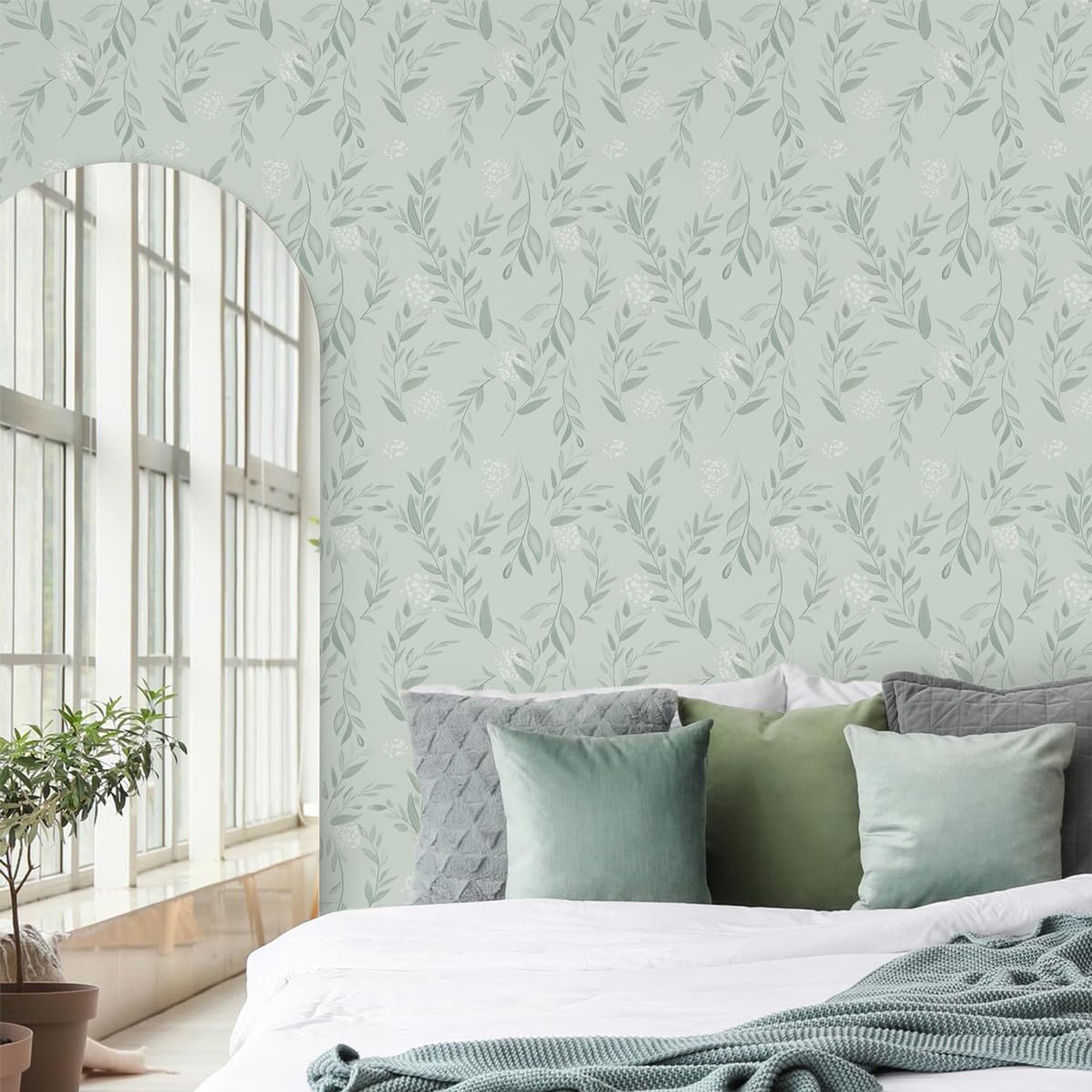 Sage Green Leaf Peel and Stick - Herbal Wallpaper avaliação e preço